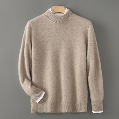 Unisex mock neck knit sweater with long sleeves and ribbed trims