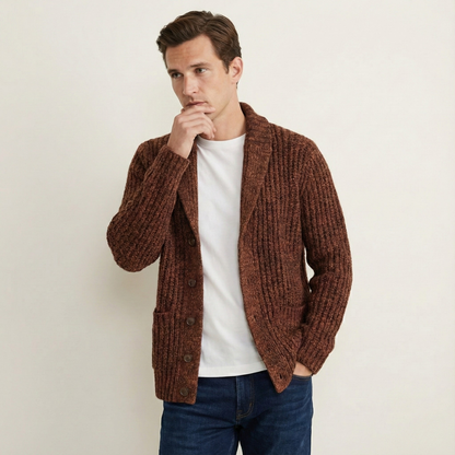 Men's chunky knit shawl collar cardigan