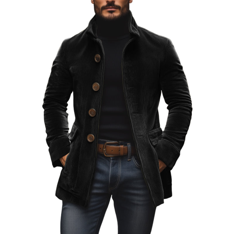 Men's corduroy stand-collar jacket with button front