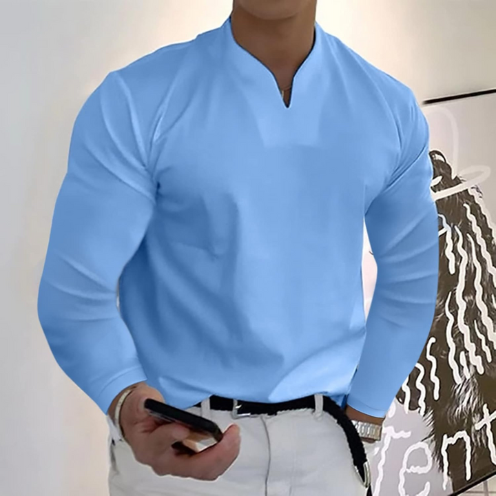 Men's Long Sleeve Polo Shirt, V-Neck Quick-Dry Casual Smart Polo Regular Fit