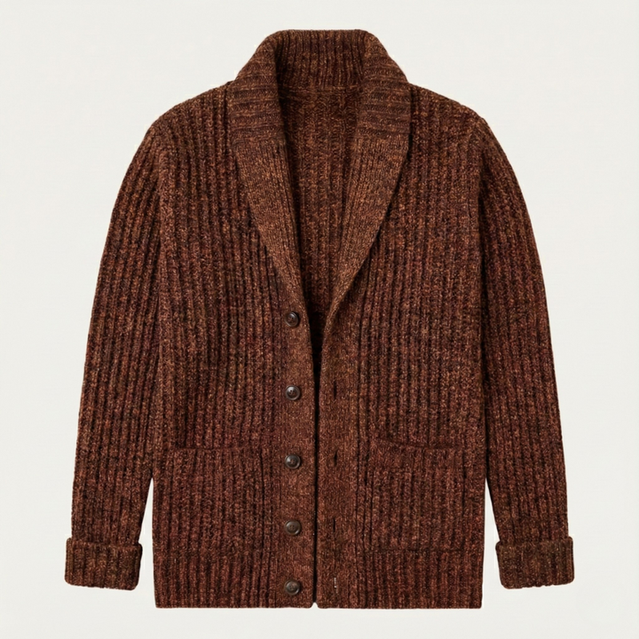 Men's chunky knit shawl collar cardigan