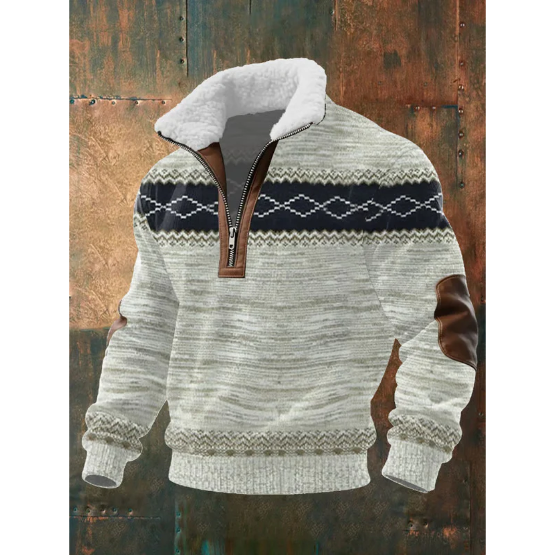 Men's textured half-zip sweater with mock neck, long sleeves and ribbed trims