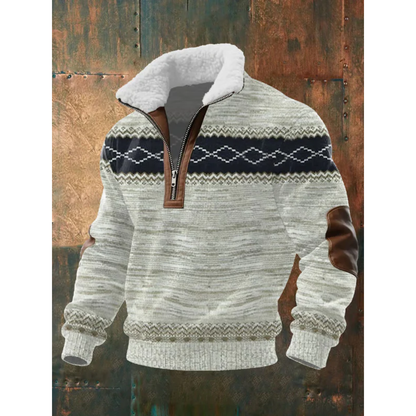 Men's textured half-zip sweater with mock neck, long sleeves and ribbed trims