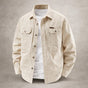 Men's long-sleeve utility overshirt jacket with pointed collar, button front and four pockets