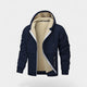 Men's hooded zip cardigan with fleece-style lining and ribbed trims