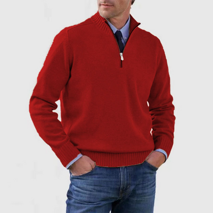 Men's plain half-zip sweater with ribbed mock neck