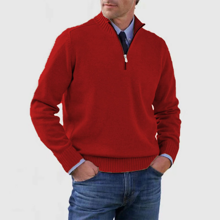 Men's plain half-zip sweater with ribbed mock neck