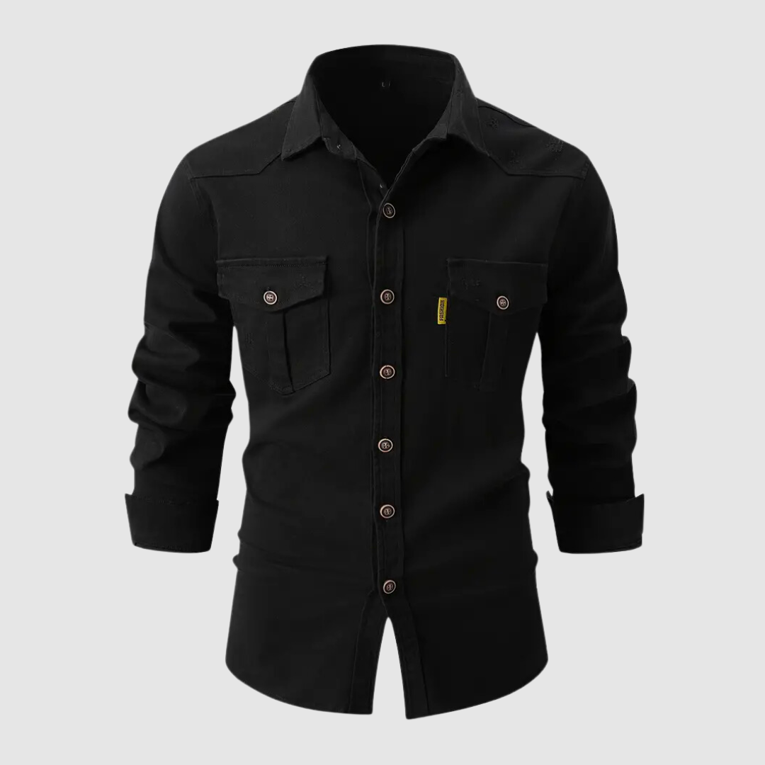 Men's Cotton Casual Shirt, Long Sleeve Button-Down Tailored Fit with Chest Pockets