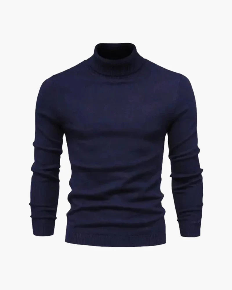 Men's slim-fit ribbed turtleneck sweater with long sleeves
