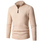 Men's ribbed quarter-zip sweater with stand collar and long sleeves