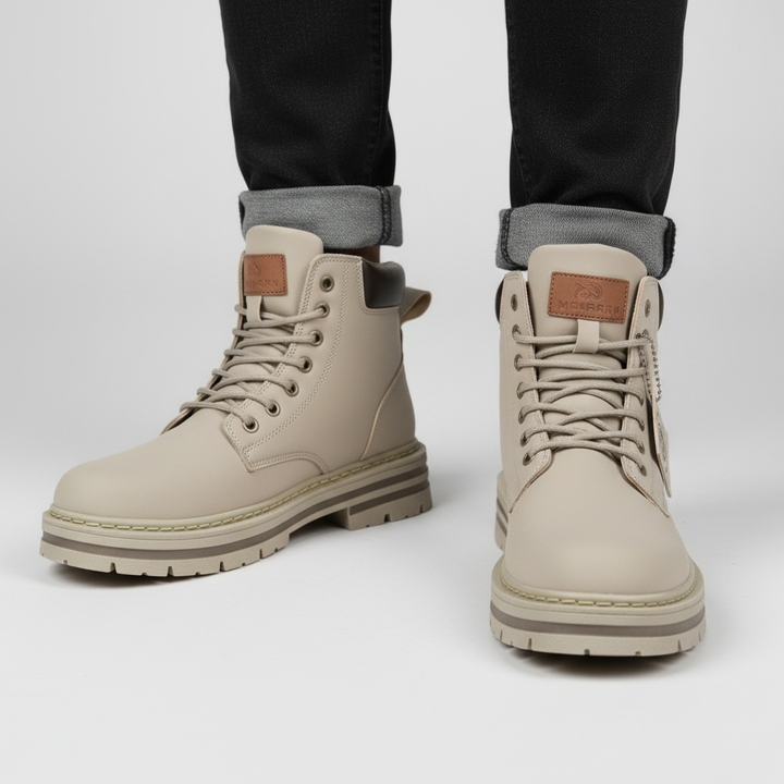 Men's lace-up ankle boots with round toes, padded collars and lugged soles