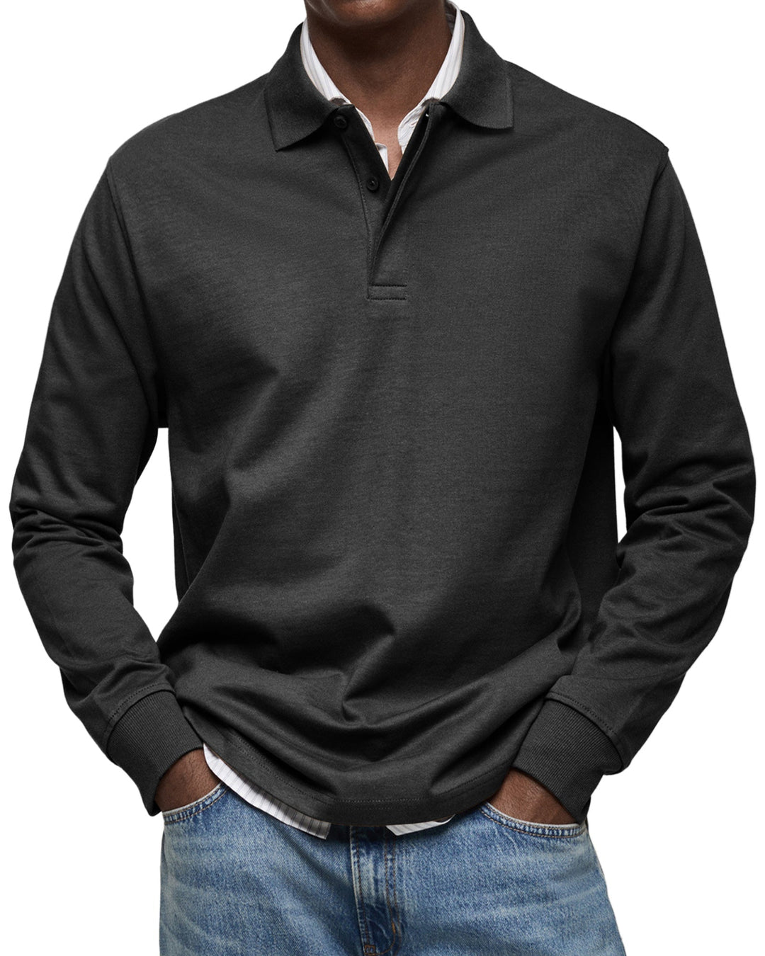 Men's Long Sleeve Polo Shirt, Casual Slim Fit Collared Polo for Everyday Wear