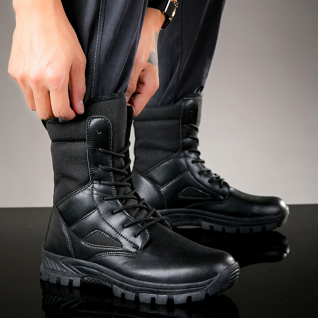 Unisex high-shaft lace-up boots with lug soles