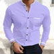 Men's purple grandad collar shirt with white contrast cuff trim and chest pocket