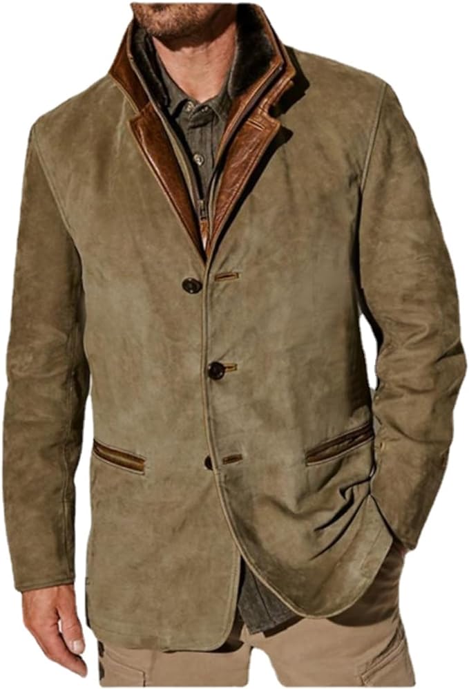 Men's structured button-up jacket with notched lapels and welt pockets