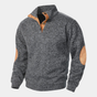 Men's textured knitted sweater with stand collar and contrasting elbow patches
