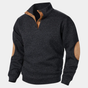 Men's textured knitted sweater with stand collar and contrasting elbow patches