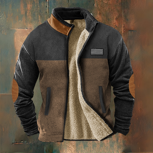 Men's colour-block jacket with stand collar, long sleeves and front pockets