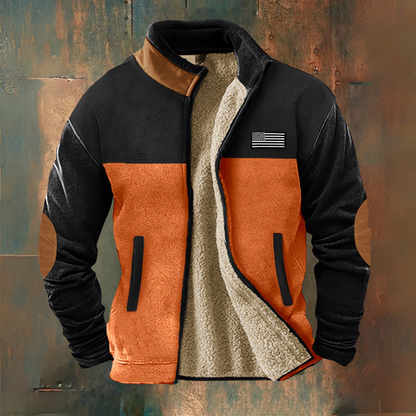 Men's colour-block jacket with stand collar, long sleeves and front pockets