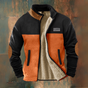 Men's colour-block jacket with stand collar, long sleeves and front pockets