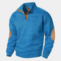 Men's textured knitted sweater with stand collar and contrasting elbow patches