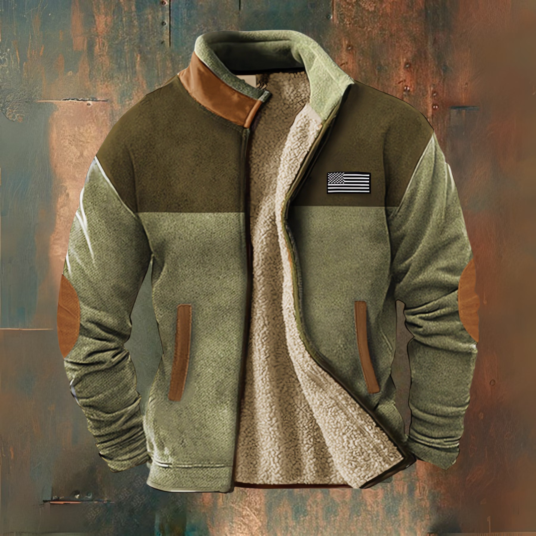 Men's colour-block jacket with stand collar, long sleeves and front pockets