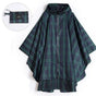 Patterned hooded rain poncho with zip front and matching pouch
