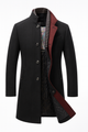 Men's structured overcoat with stand collar, button front, contrast trim and quilted lining