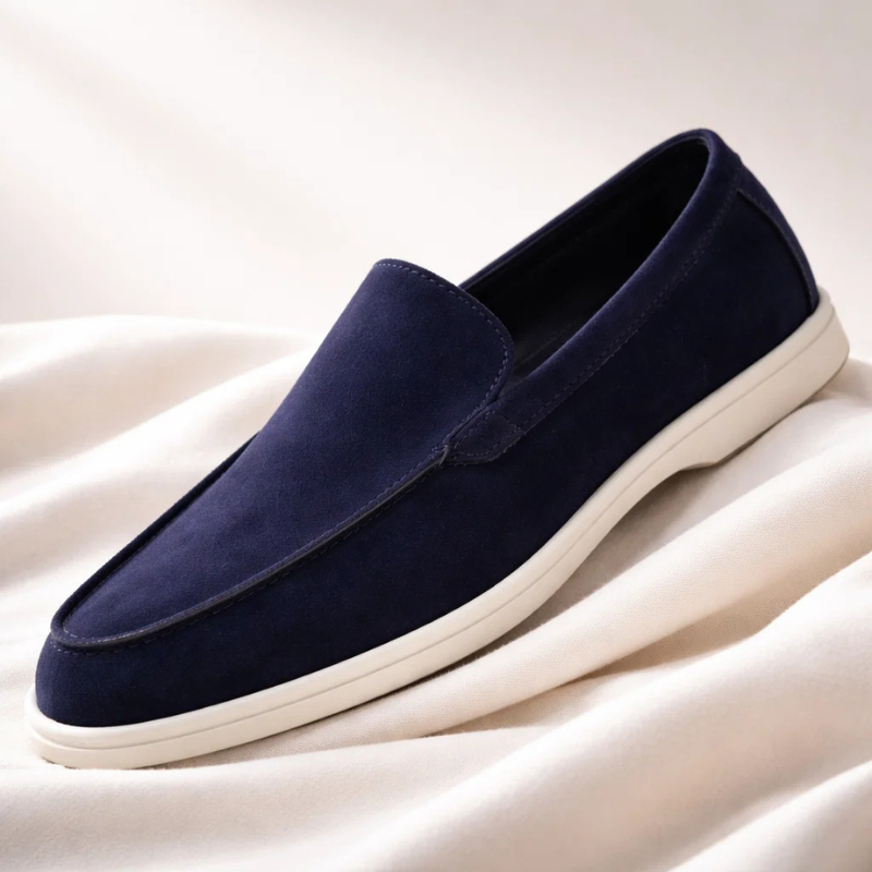 Men's slip-on moccasin loafer with stitched moc toe and low-profile sole
