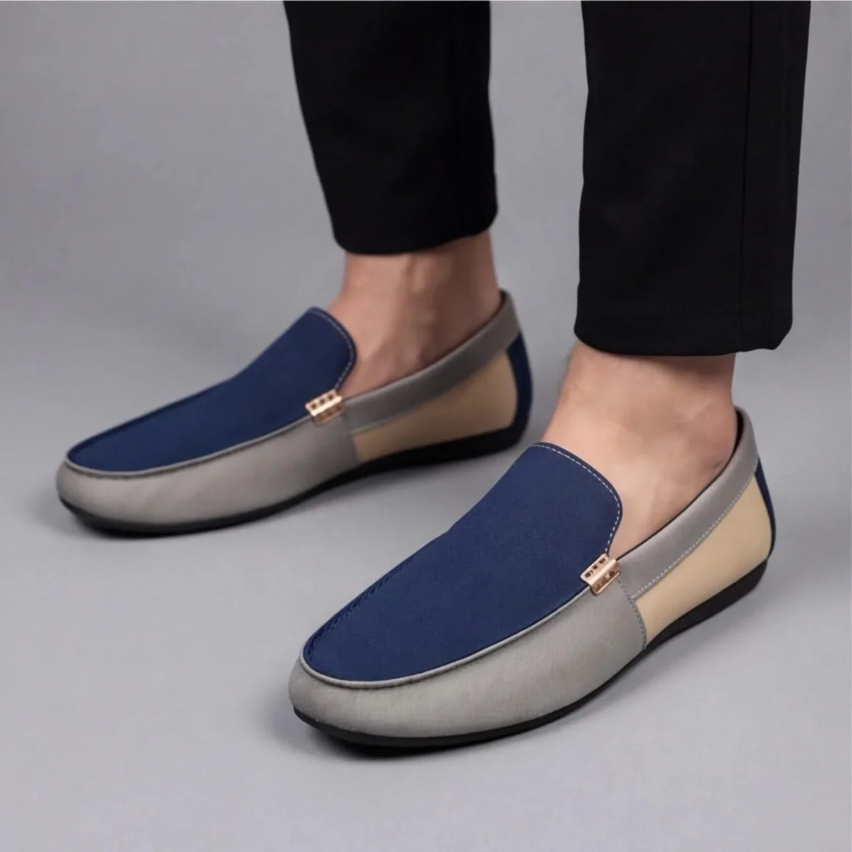 Colour block canvas loafers with rounded toes and flat soles