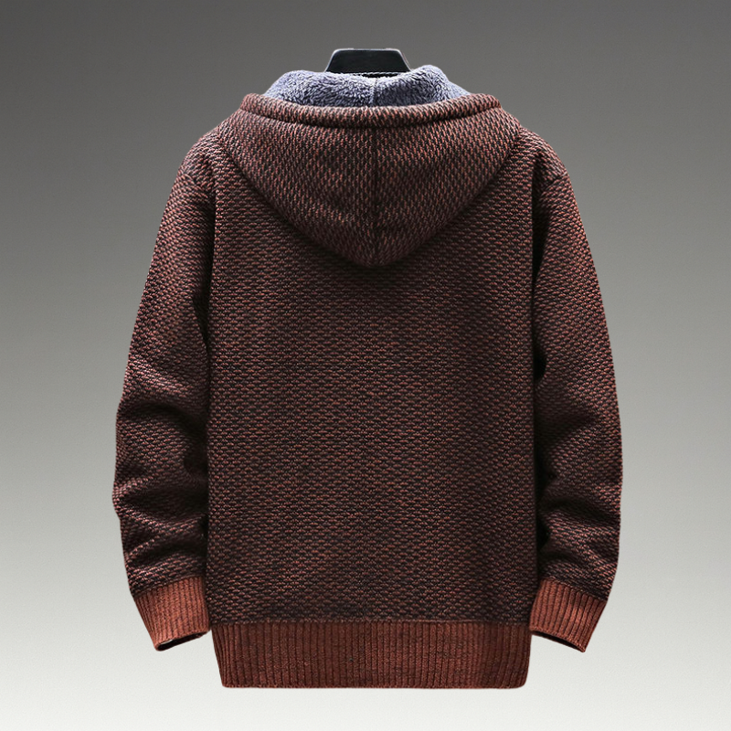 Textured knitted zip hoodie with drawstring hood, long sleeves and front pockets
