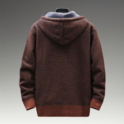 Textured knitted zip hoodie with drawstring hood, long sleeves and front pockets