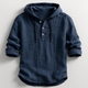Unisex hooded pullover shirt with button placket
