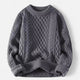 Men's cable knit crew neck jumper with long sleeves and ribbed trims