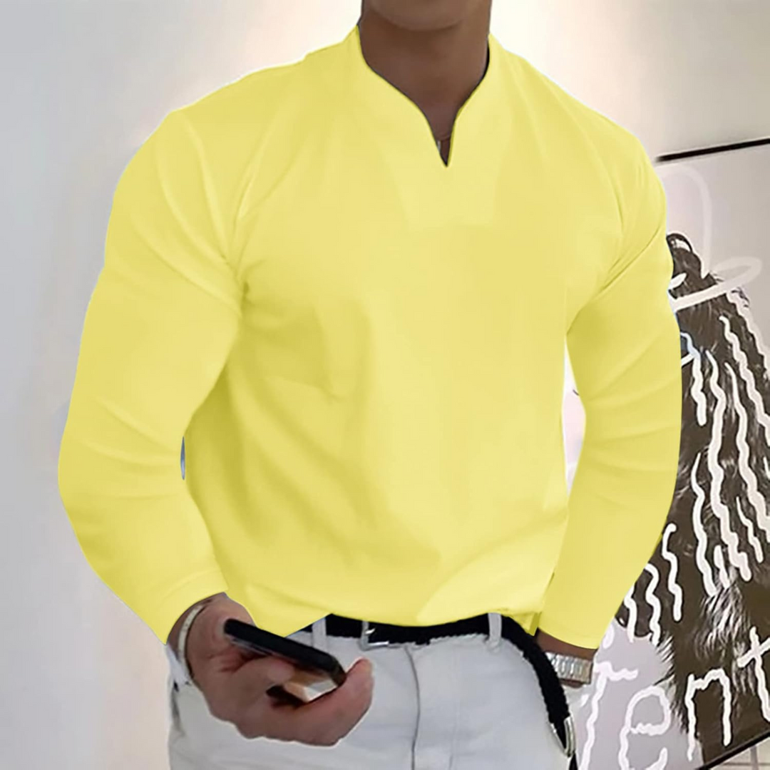 Men's Long Sleeve Polo Shirt, V-Neck Quick-Dry Casual Smart Polo Regular Fit