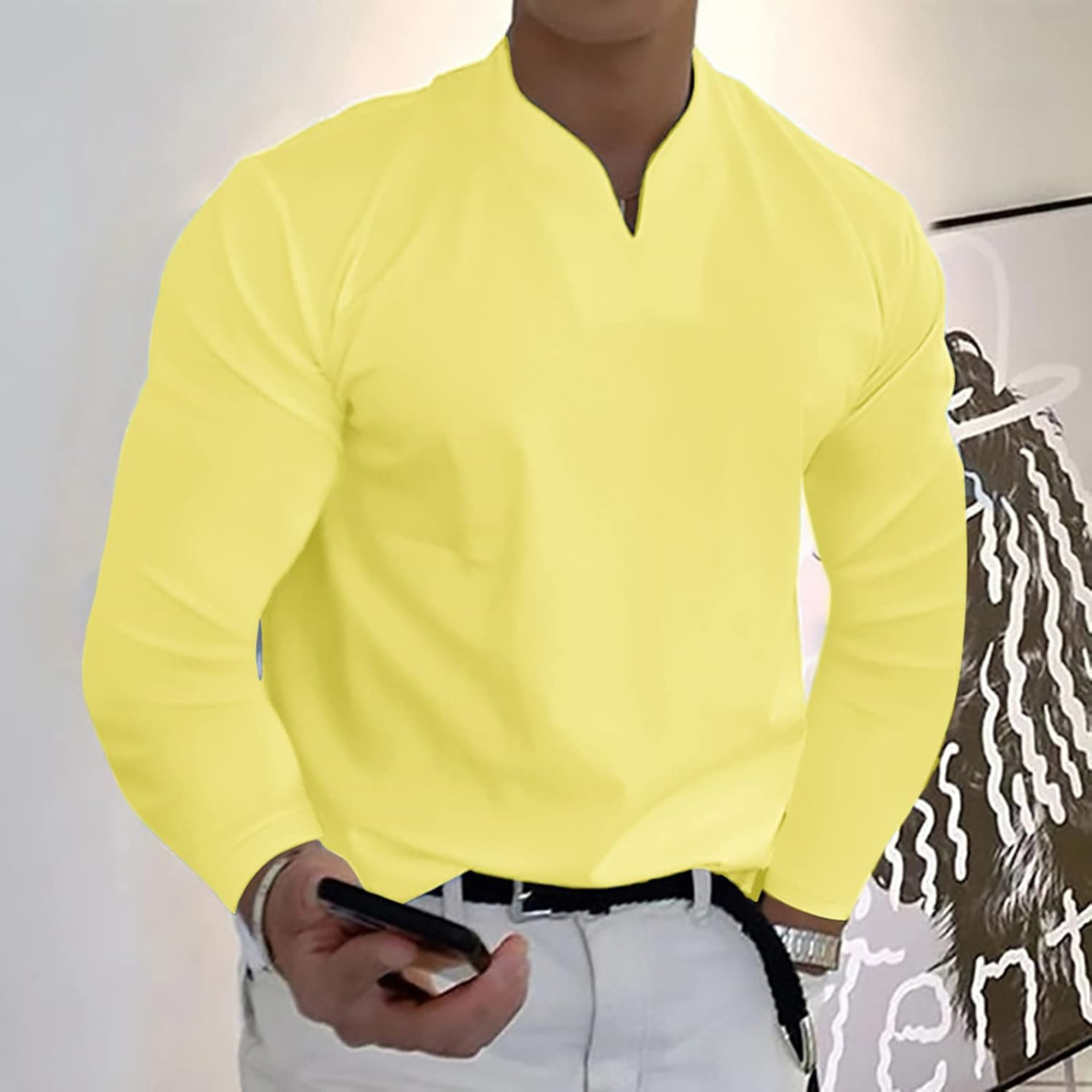 Men's Long Sleeve Polo Shirt, V-Neck Quick-Dry Casual Smart Polo Regular Fit
