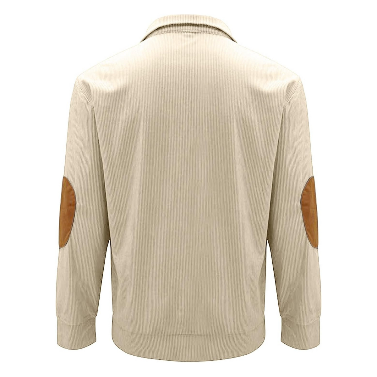 Men's ribbed jumper with stand collar, button placket and contrast elbow patches