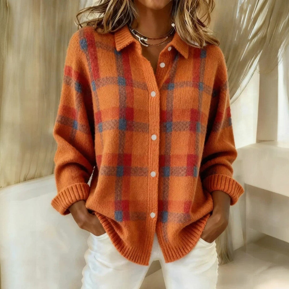 Striped knit sweater with crew neckline and long sleeves