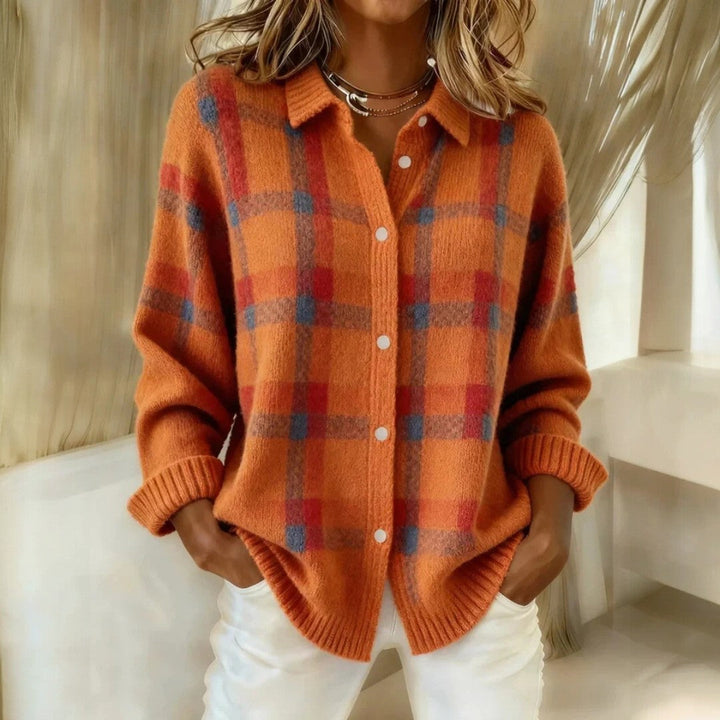 Striped knit sweater with crew neckline and long sleeves