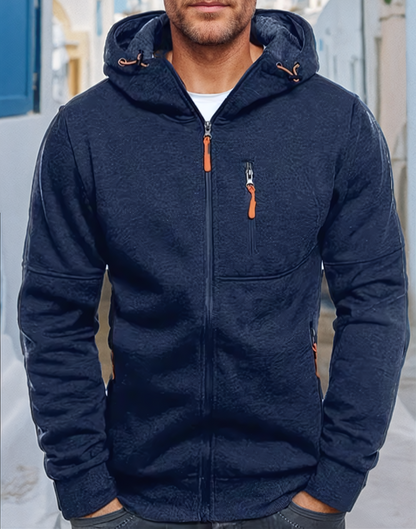 Men's hooded full-zip jacket with zipped chest and side pockets