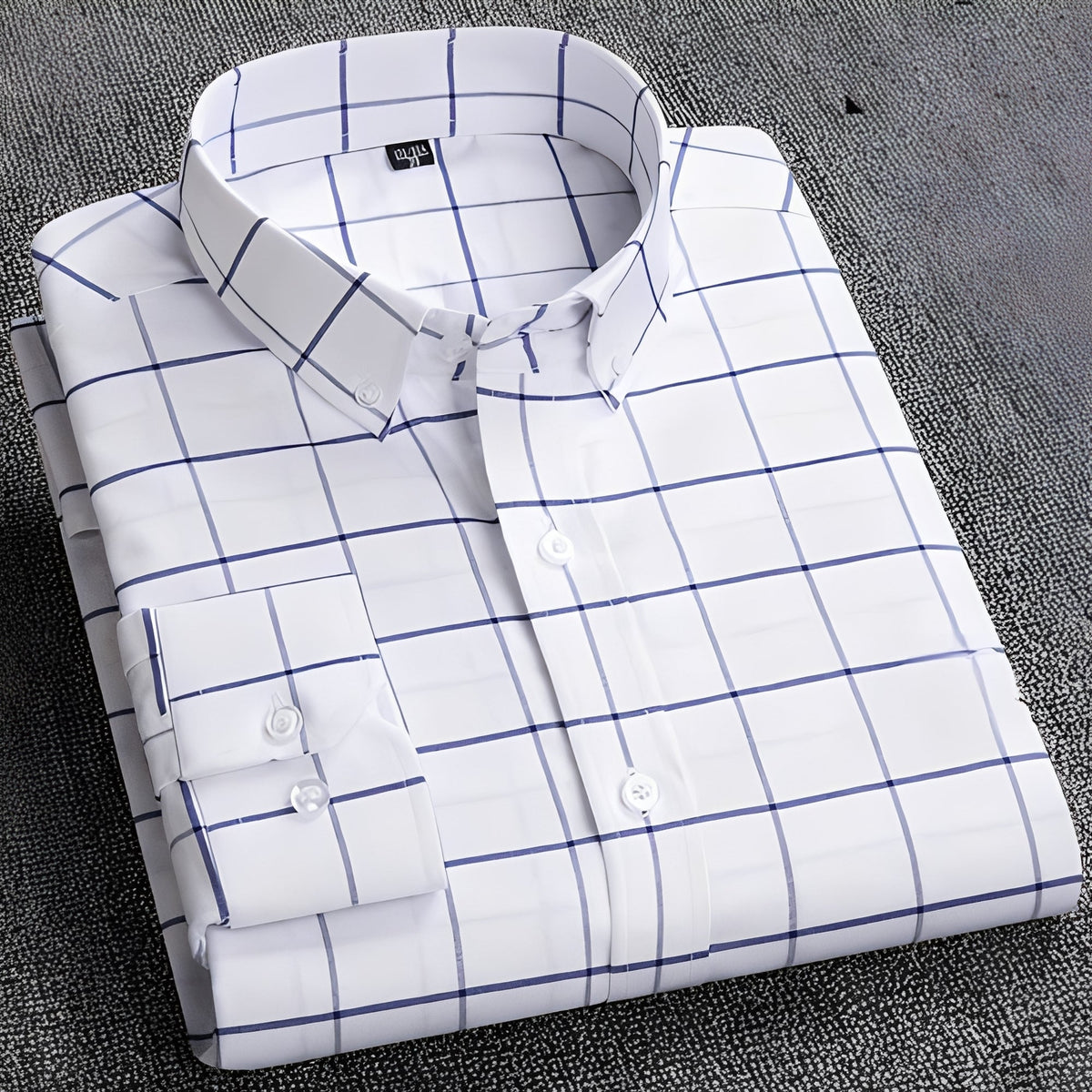 Men's long sleeve checked shirt with button-down collar and buttoned cuffs