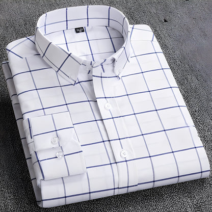 Men's long sleeve checked shirt with button-down collar and buttoned cuffs