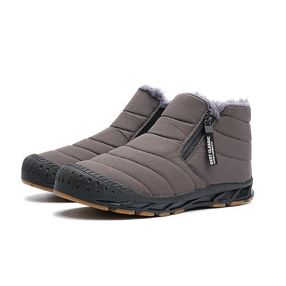 Quilted ankle boots with side zip, fleece-look trim and textured flat soles