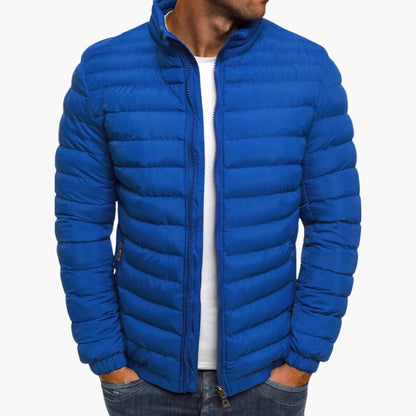 Men's quilted puffer jacket with stand collar, long sleeves and zipped pockets