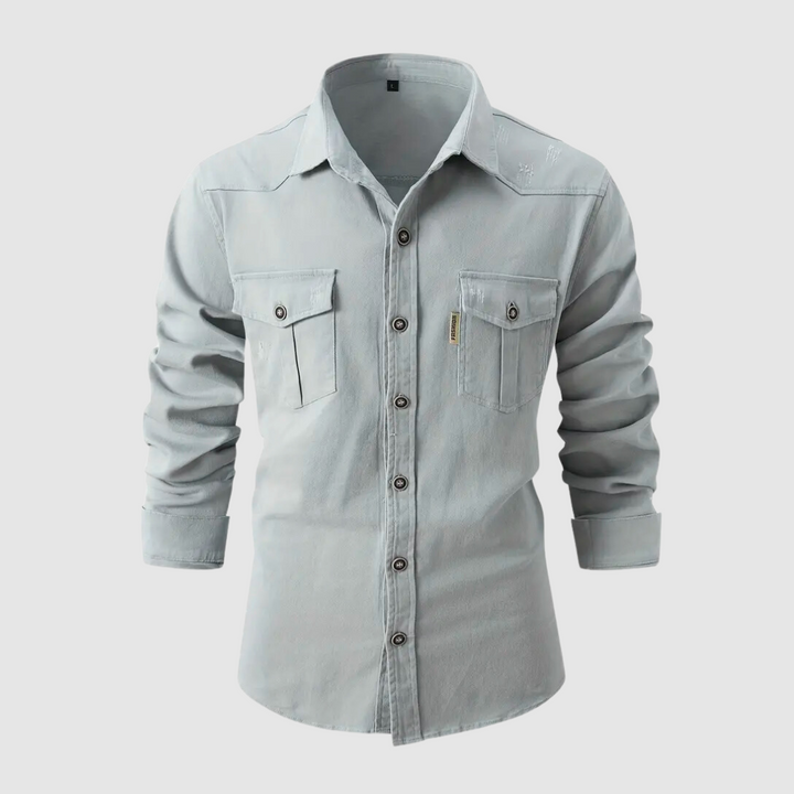 Men's Cotton Casual Shirt, Long Sleeve Button-Down Tailored Fit with Chest Pockets