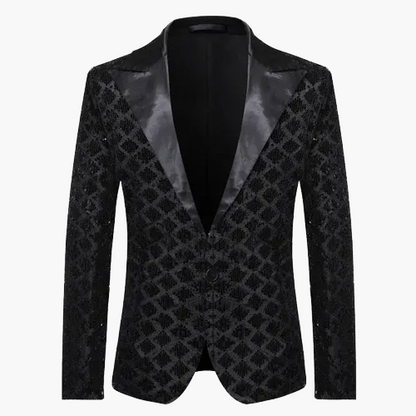 Men's geometric diamond sequin blazer with peaked lapels and long sleeves