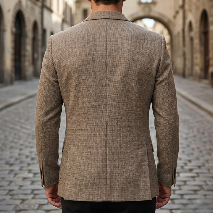 Men's slim fit textured blazer with notch lapels, long sleeves and front buttons