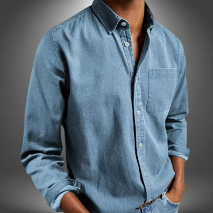 Men's long-sleeve button-down shirt with chest pocket