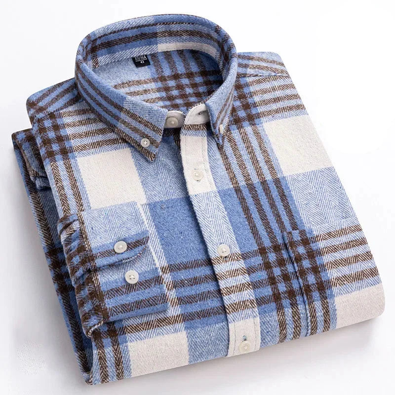 Long-sleeve checked flannel shirt with button-down collar and chest pocket