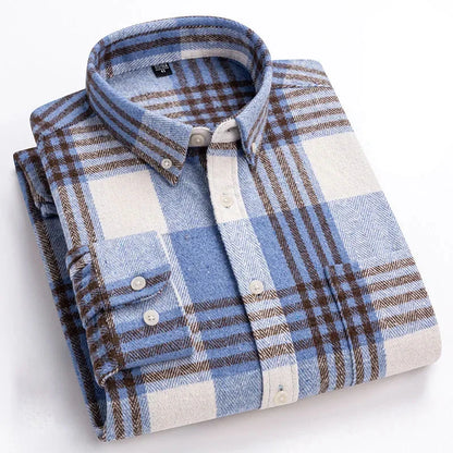 Long-sleeve checked flannel shirt with button-down collar and chest pocket